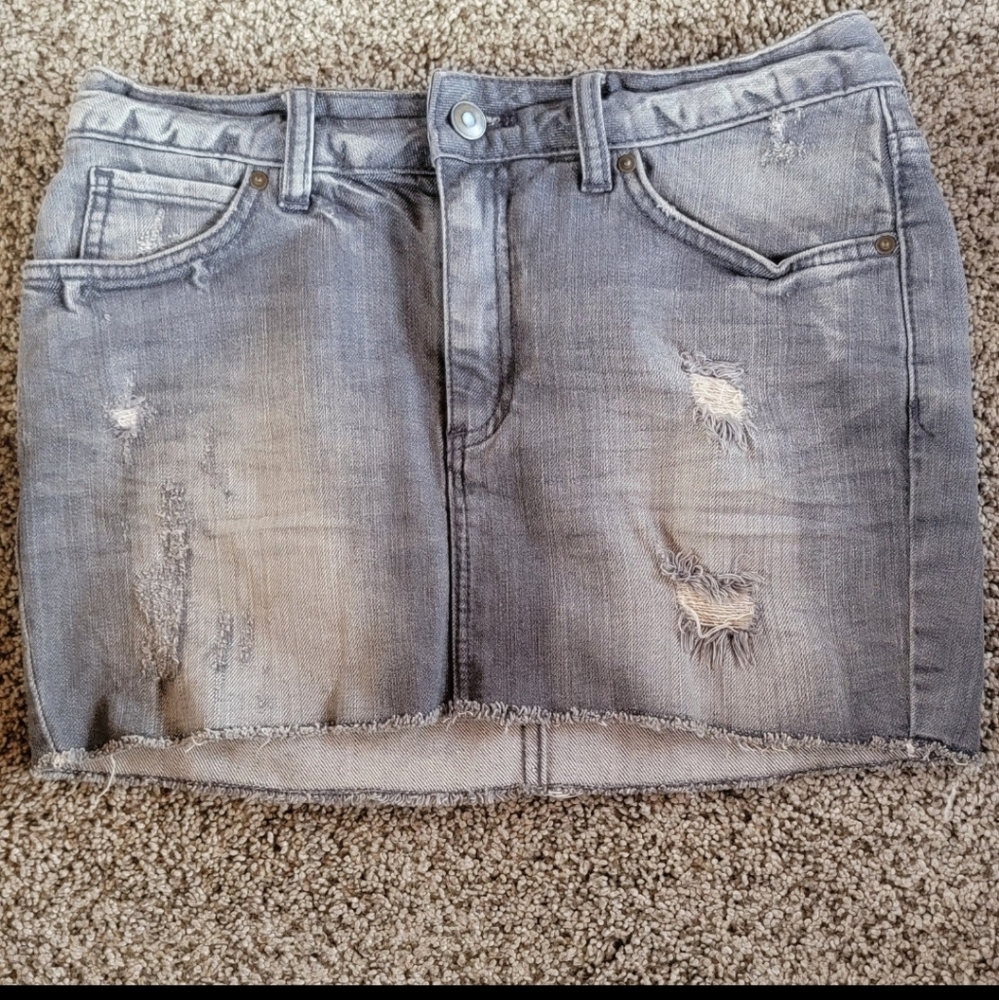 Divided H&M Gray Distressed Jean Mini Skirt 6